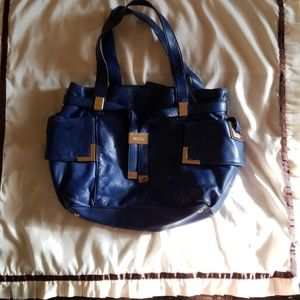 Michael Kors royal blue and gold leather handbag
